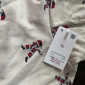 Denim & Flower Kids Hoodie with Santa Print - Cream and Red